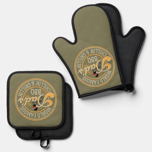 Wereldberoemde papa's BBQ Chillin & Grillin Ovenwant & Pannenlap Set (Voorkant / Achterkant)