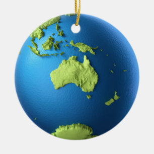 Wereldbol 3d, geïsoleerd op wit. Continent Austra Keramisch Ornament