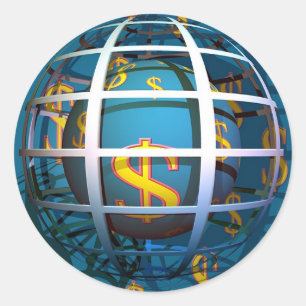 Wereldbol dollar ronde sticker