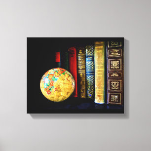  Wereldbol en boeken Canvas Afdruk