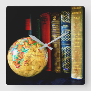  Wereldbol en boeken Vierkante Klok