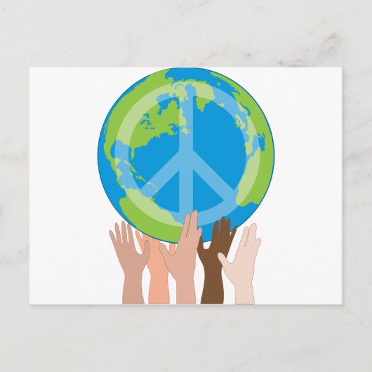 Wereldbol en handen briefkaart (Voorkant)