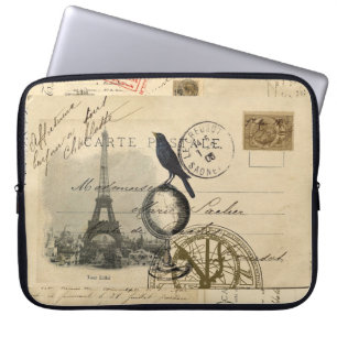 Wereldbol Franse Briefkaart laptophoes voor Parijs Laptop Sleeve