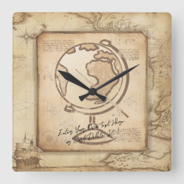 Wereldbol. Geografie & Geschiedenis Leraar Gift Vierkante Klok