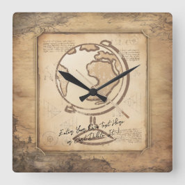 Wereldbol. Geografie & Geschiedenis Leraar Gift Vierkante Klok