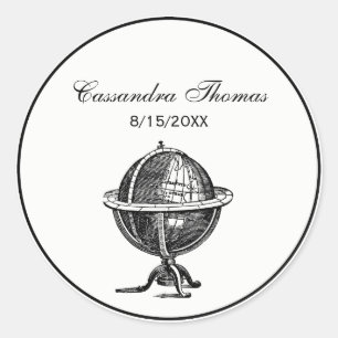 Wereldbol-lithograaftekening van de Wereld Ronde Sticker
