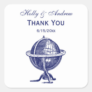 Wereldbol-lithograaftekenmarine Vierkante Sticker