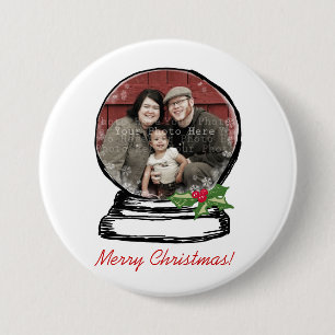 Wereldbol met kerstsneeuw Foto Ronde Button 7,6 Cm