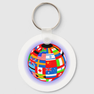 wereldbol van internationale vlaggen sleutelhanger