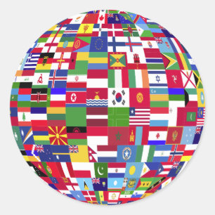 wereldbol van stickers onder de vlag