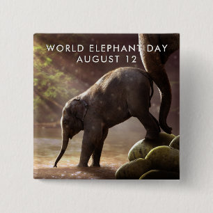 Werelddag van de olifant vierkante button 5,1 cm