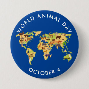 Werelddierdag, kaart van de dieren ronde button 7,6 cm