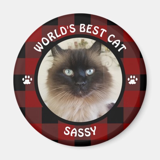 WERELDEN BESTE CAT Red en Black Buffalo Check Magneet (Voorkant)