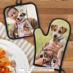Werelden Beste Hond Papa Foto Pawprints Ovenwant & Pannenlap Set