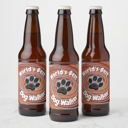 Werelden Beste Hond Walker Groovy Paw Print Puppy Bier Etiket (Flessen)