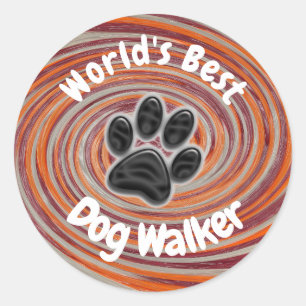Werelden Beste Hond Walker Groovy Paw Print Puppy  Ronde Sticker