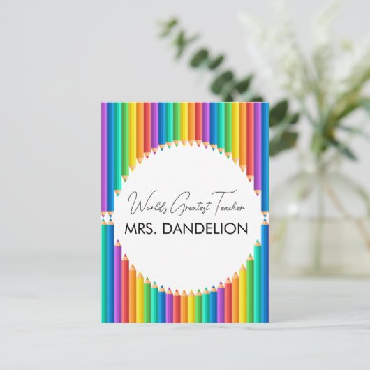 Werelden Grootste Leraar Rainbow Crayons School Briefkaart (Staand voorkant)