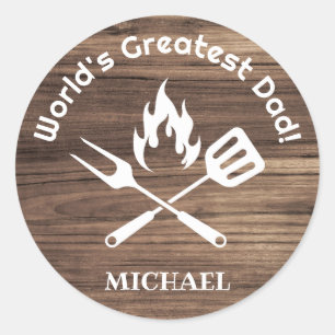 Werelden grootste vader, rustieke houtgrill ronde sticker