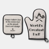 Werelden grootste vader, stijlvol modern grijs ovenwant & pannenlap set (Voorkant)