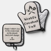 Werelden grootste vader, stijlvol modern grijs ovenwant & pannenlap set (Voorkant / Achterkant)