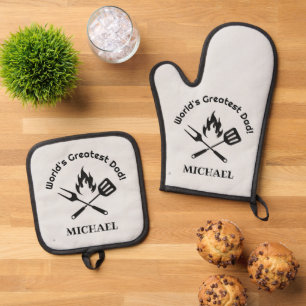 Werelden grootste vader, stijlvolle gepersonalisee ovenwant & pannenlap set
