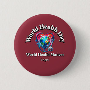 Wereldgezondheidskwesties. Wereldgezondheidsdag. Ronde Button 5,7 Cm