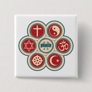 Wereldgodsdienstige vrede vierkante button 5,1 cm