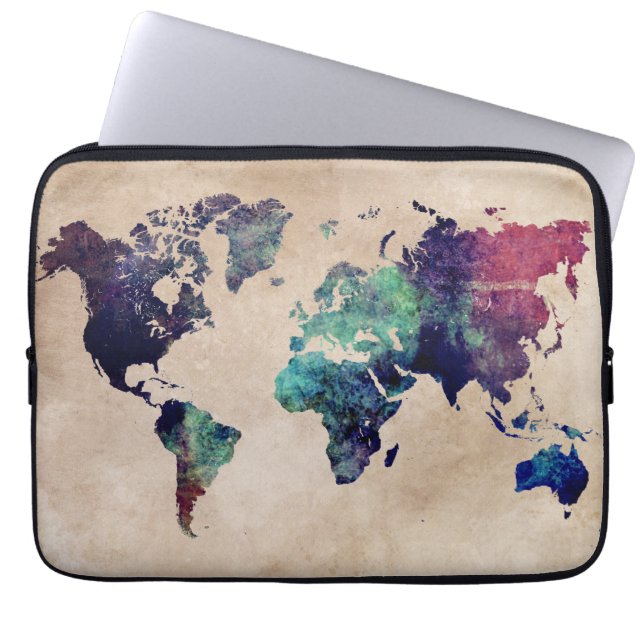 wereldkaart 10 laptop sleeve (Voorkant)
