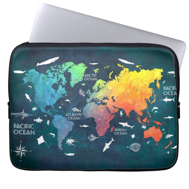 wereldkaart 12 laptop sleeve (Voorkant)