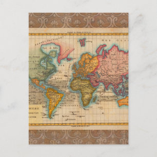 Wereldkaart 1700s Antiek continenten Briefkaart