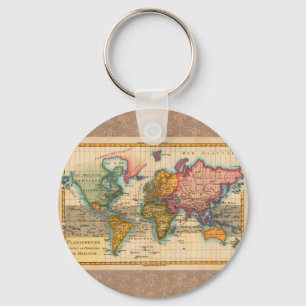 Wereldkaart 1700s Antiek continenten Sleutelhanger