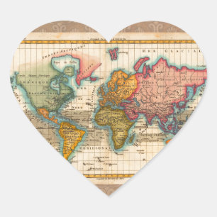 Wereldkaart 1780 Bonne Antique Planisfeer Hart Sticker