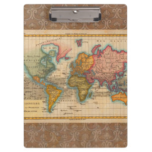Wereldkaart 1780 Bonne Antique Planisfeer Klembord