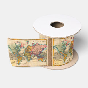 Wereldkaart 1780 Bonne Antique Planisfeer Lint