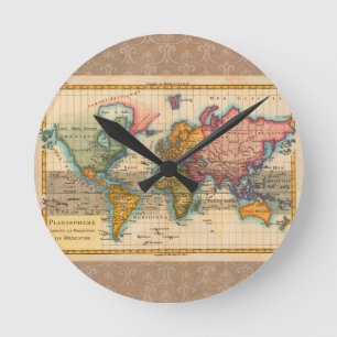 Wereldkaart 1780 Bonne Antique Planisfeer  Ronde Klok