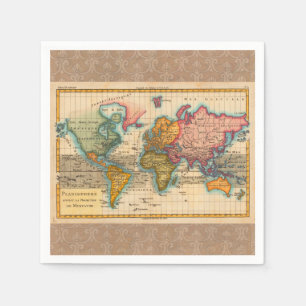 Wereldkaart 1780 Bonne Antique Planisfeer Servet
