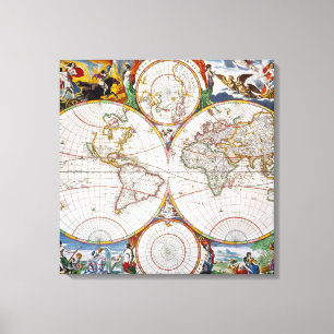 WERELDKAART, 17e EEUW Canvas Afdruk