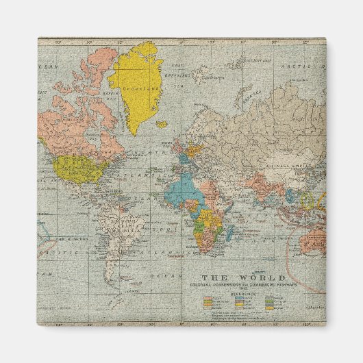  Wereldkaart 1910 Magneet (Voorkant)