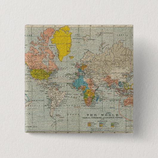  Wereldkaart 1910 Vierkante Button 5,1 Cm (Voorkant)