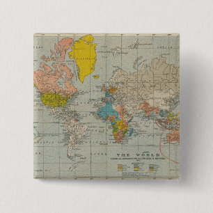 Wereldkaart 1910 Vierkante Button 5,1 Cm