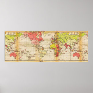 wereldkaart 1918 Rijk en handel Poster
