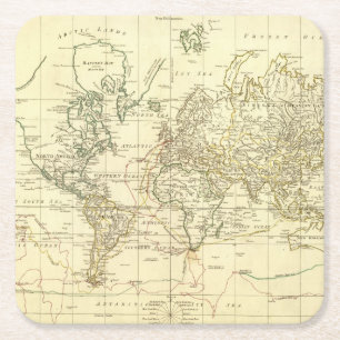 wereldkaart 5 vierkante kartonnen onderzetter