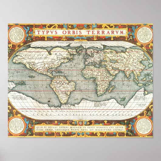  Wereldkaart Abraham Ortelius 1587-1595 Poster (Voorkant)