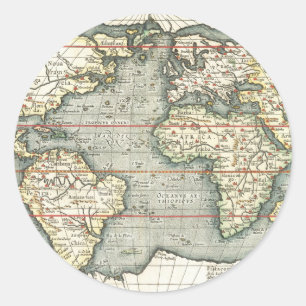  Wereldkaart Abraham Ortelius 1587-1595 Ronde Sticker