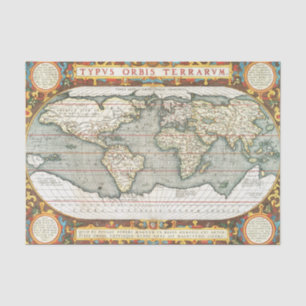 Wereldkaart Abraham Ortelius 1587-1595 Tissuepapier