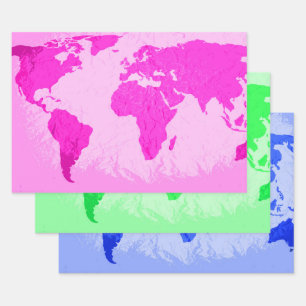Wereldkaart Abstract Reiziger Roze Groen Blauw Inpakpapier Vel