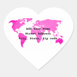Wereldkaart Abstract Roze Paars Witte Kunst Reizig Hart Sticker