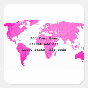 Wereldkaart Abstract Roze Paars Witte Kunst Reizig Vierkante Sticker
