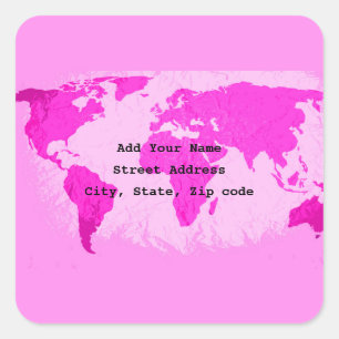 Wereldkaart Abstract Roze Paarse Kunst Aangepaste  Vierkante Sticker