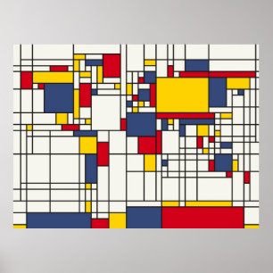 wereldkaart Abstracte Mondrian Style Poster